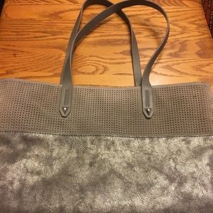Stella & Dot gray faux suede/silver metallic bag